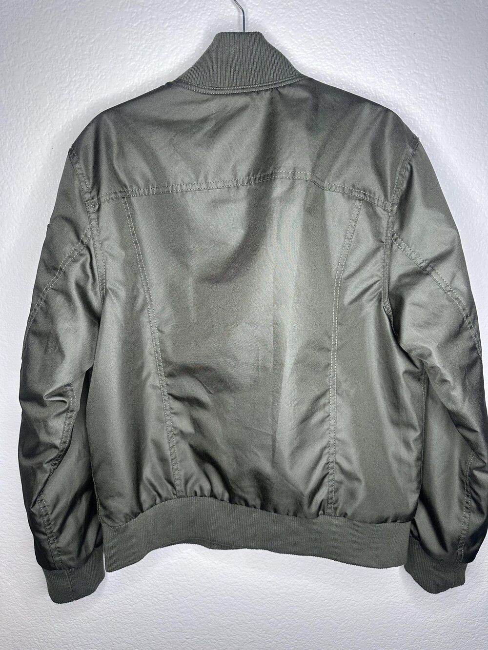 Levi Jacket Mens Large Green Bomber Quilted Zip Pockets Insulated Ribbed Hem - Picture 6 of 6